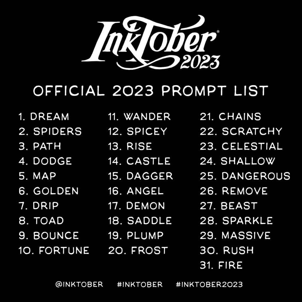 official inktober prompt list for 2023