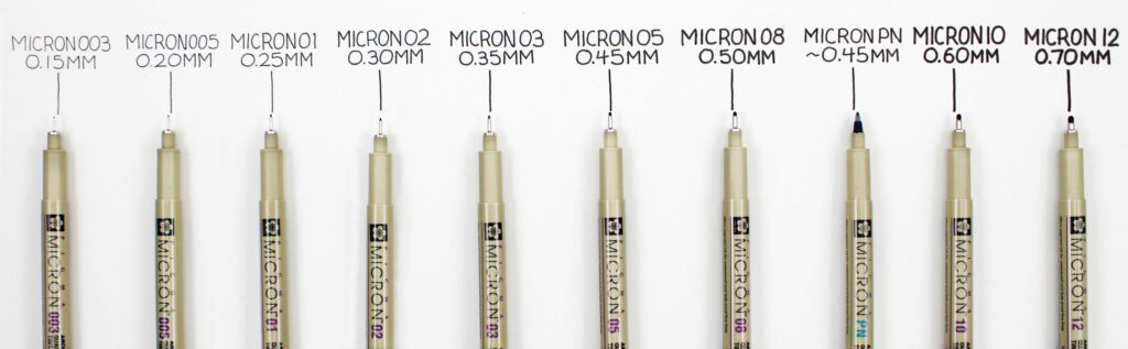 pigma micron pen size comparison
