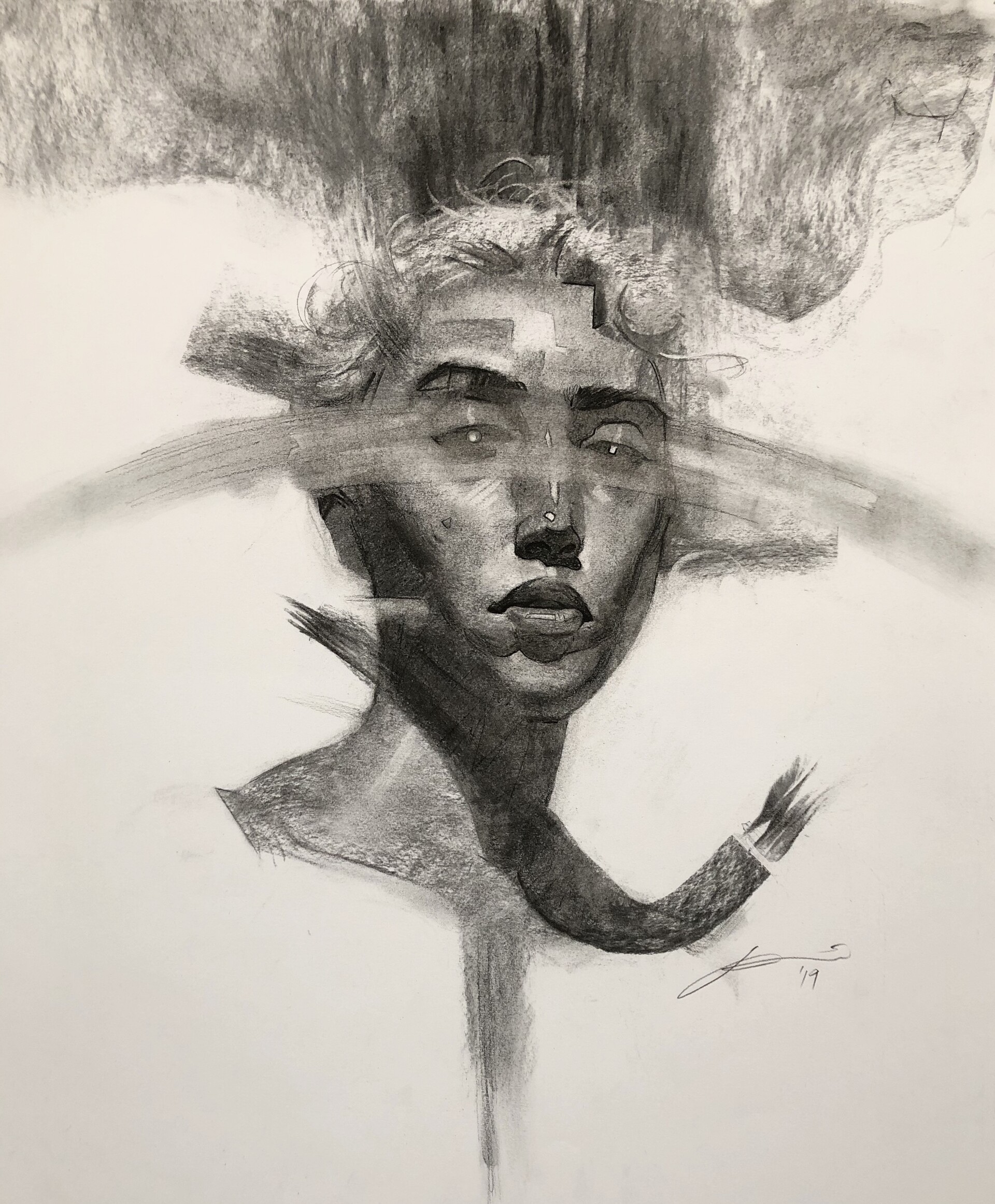 smudged charcoal sketch