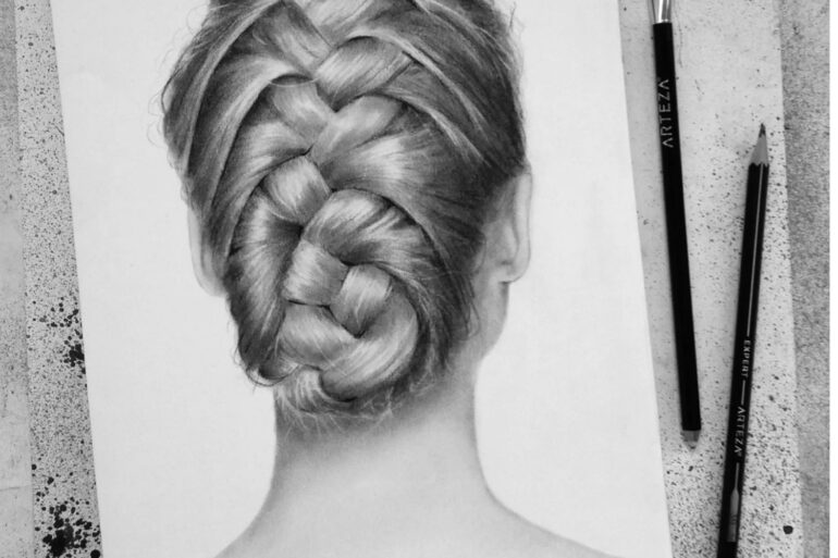 realistic braided hair drawing