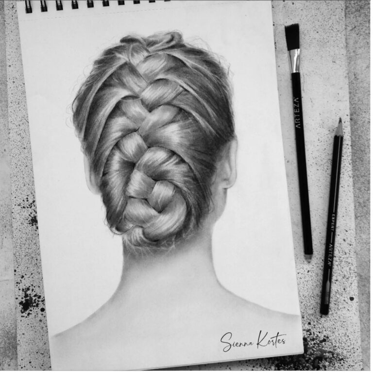 realistic braided hair drawing