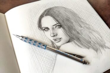 female sketched portrait using pentel graphgear 1000 pencil