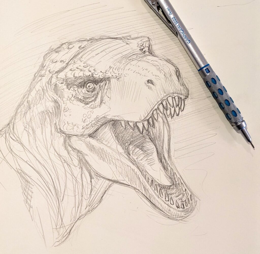pencil sketch of t-rex