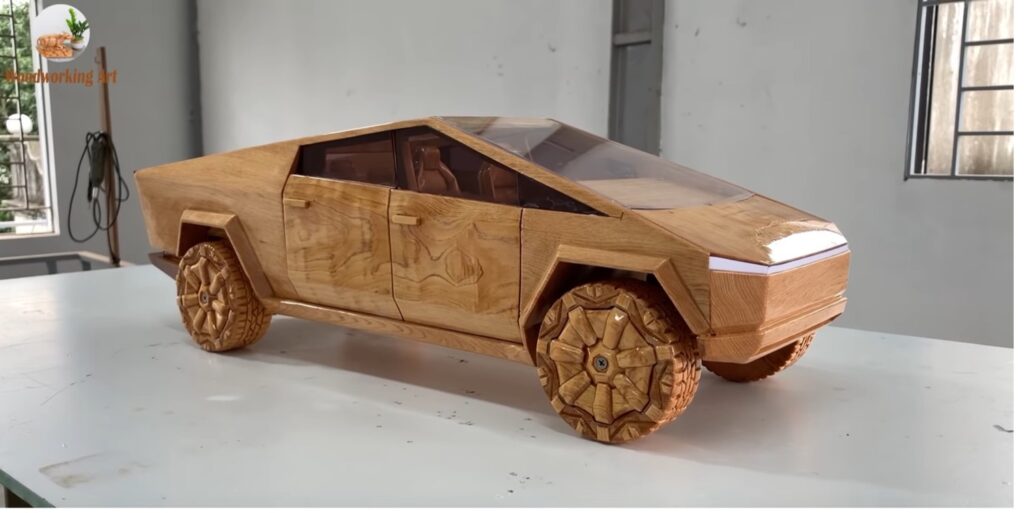 wooden tesla cybertruck model