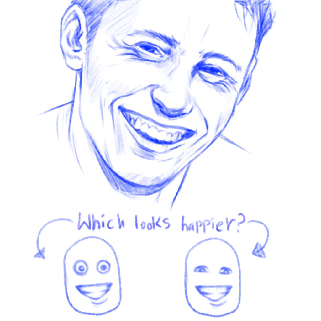 fake smile vs real smile sketch