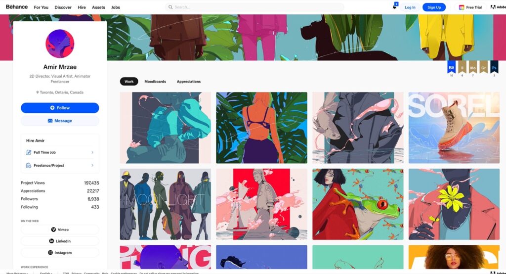 behance profile page options